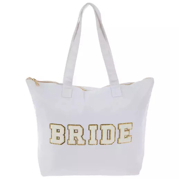 Bride Tote Bag White & Gold Glitter Letters – Like New - Picture 2 of 2
